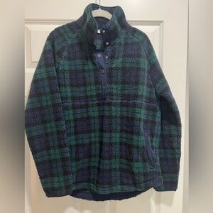 Vineyard Vines Navy and Green Plaid Fleece Pullover
